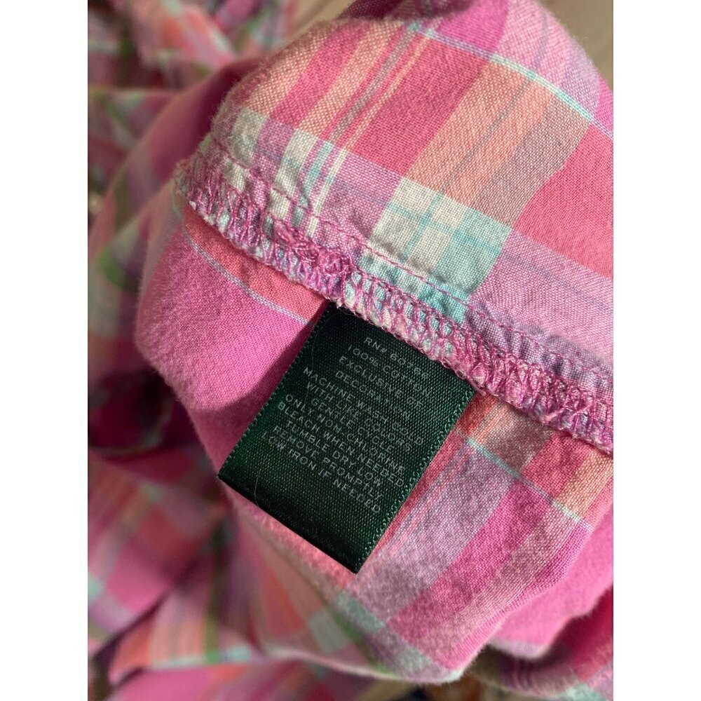 Lauren Ralph Lauren Women's Pink Plaid Roll Tab Sleeve Button Front Shirt - XL - Picture 9 of 10